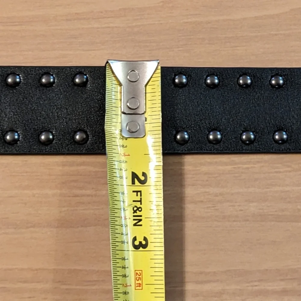 Black Studded Belt w/ Triple Skull Buckle – Gothic Punk Rocker Style, T3MISB8C